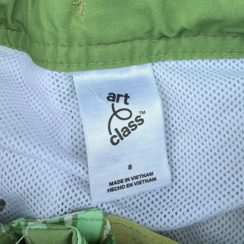 Art Class Boys Swim Trunks Green Palm Print Lined Beach Pool (SZ M 8)